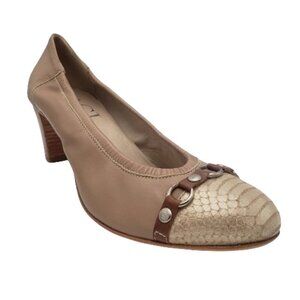 AGL Tan Leather Faux Gold Snakeskin Cap Toe Buckle Embleshished Size 42